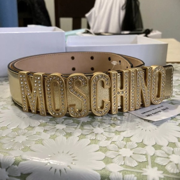 Moschino Women\'s Genuine Leather Belt In Gold MSRP $395 main image 5